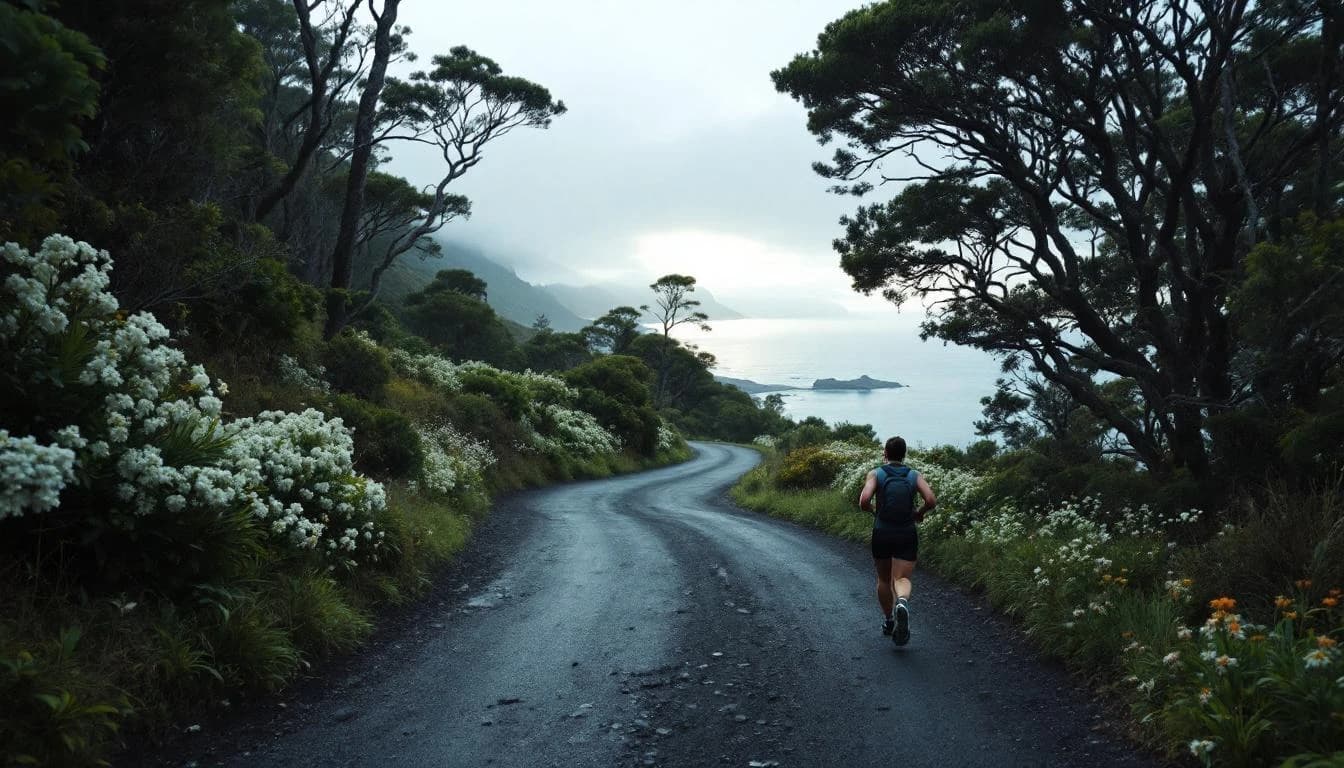 Trail running course through road course in Waikato, NZ