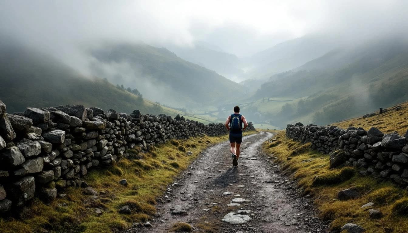 Trail running course through mixed terrain in North Yorkshire, GB