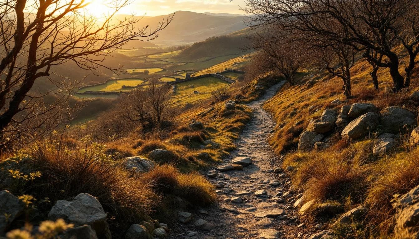 Trail running course through mixed terrain in North Yorkshire, GB