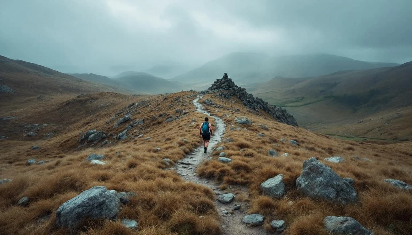 Trail running course through mixed terrain in North Yorkshire, GB