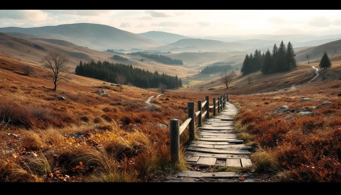 Trail running course through mixed terrain in North Yorkshire, GB