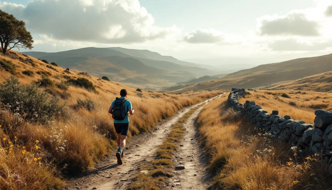 Trail running course through mixed terrain in North Yorkshire, GB