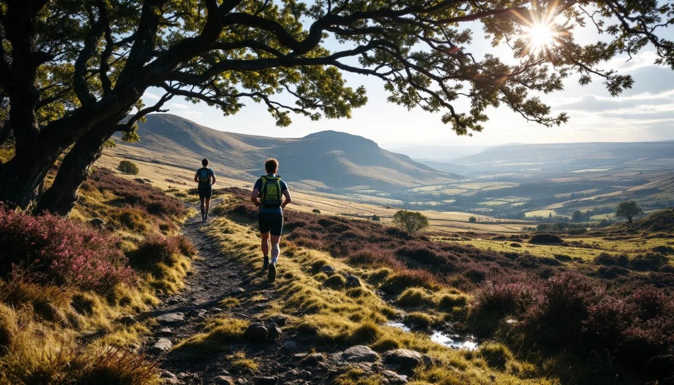 Trail running course through mixed terrain in West Yorkshire, GB