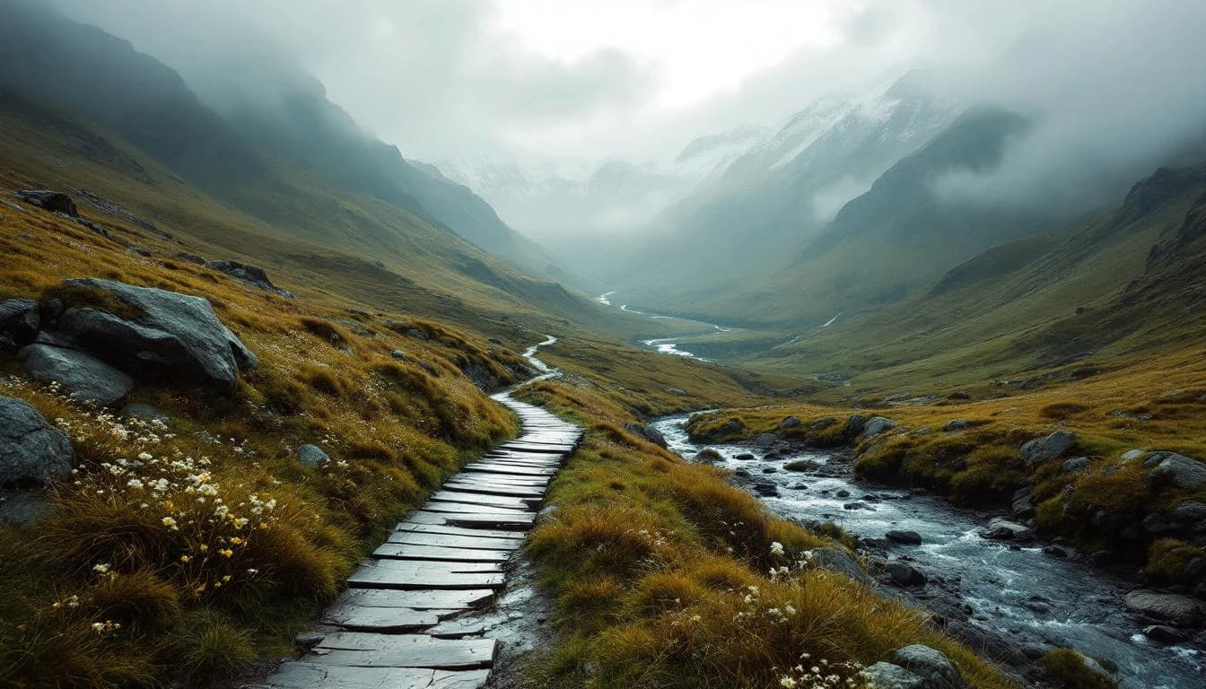 Trail running course through mixed terrain in Scotland, GB
