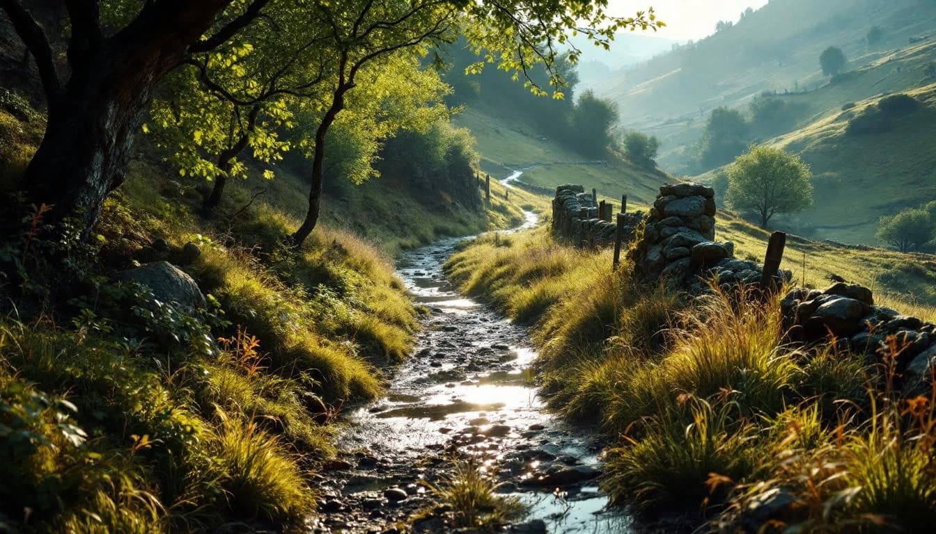 Trail running course through mixed terrain in Scotland, GB