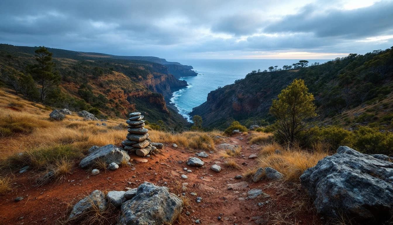 Trail running course through mixed terrain in South Australia, AU