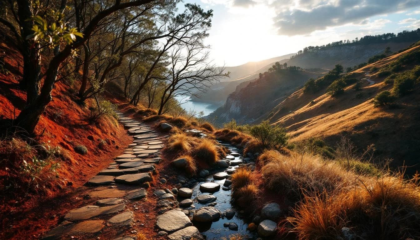 Trail running course through mixed terrain in South Australia, AU