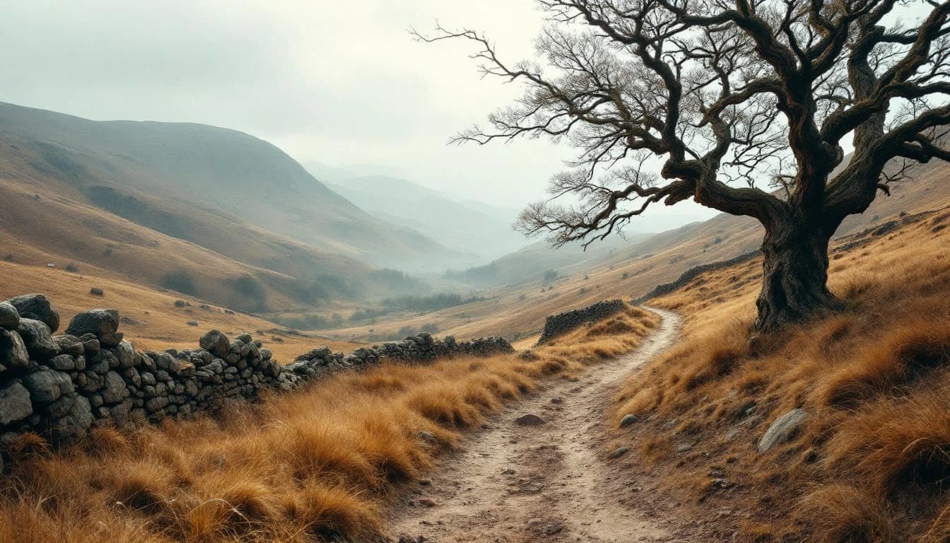 Trail running course through mixed terrain in Cumbria, GB