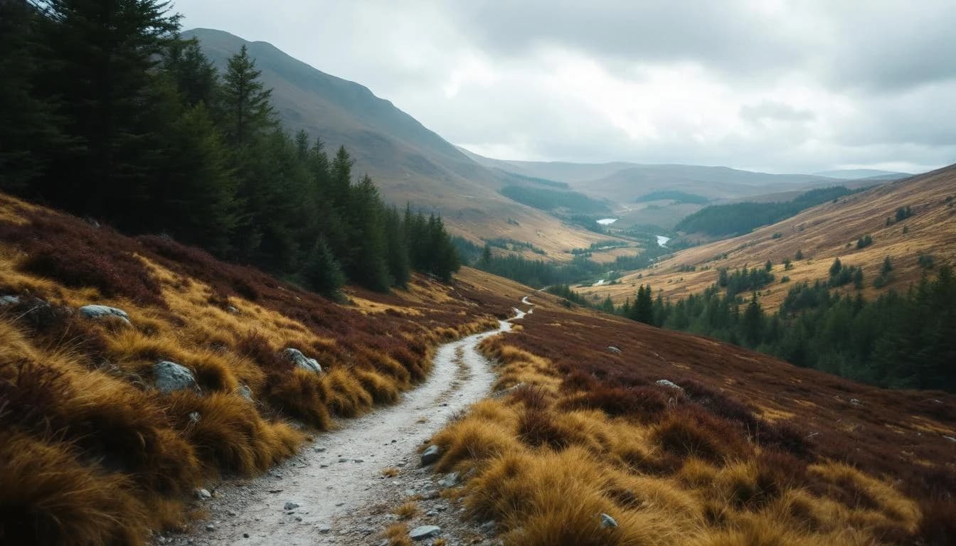 Trail running course through mixed terrain in Cumbria, GB