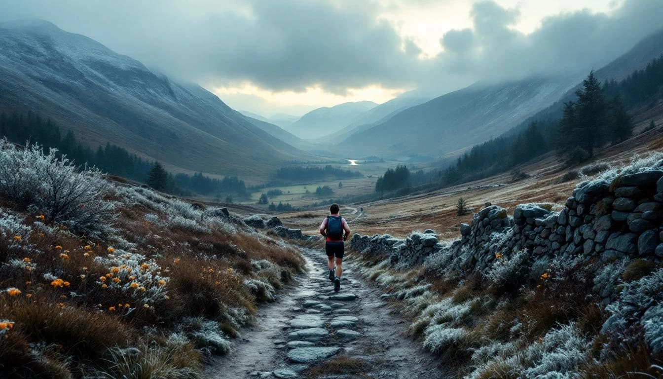 Trail running course through mixed terrain in East Yorkshire, GB