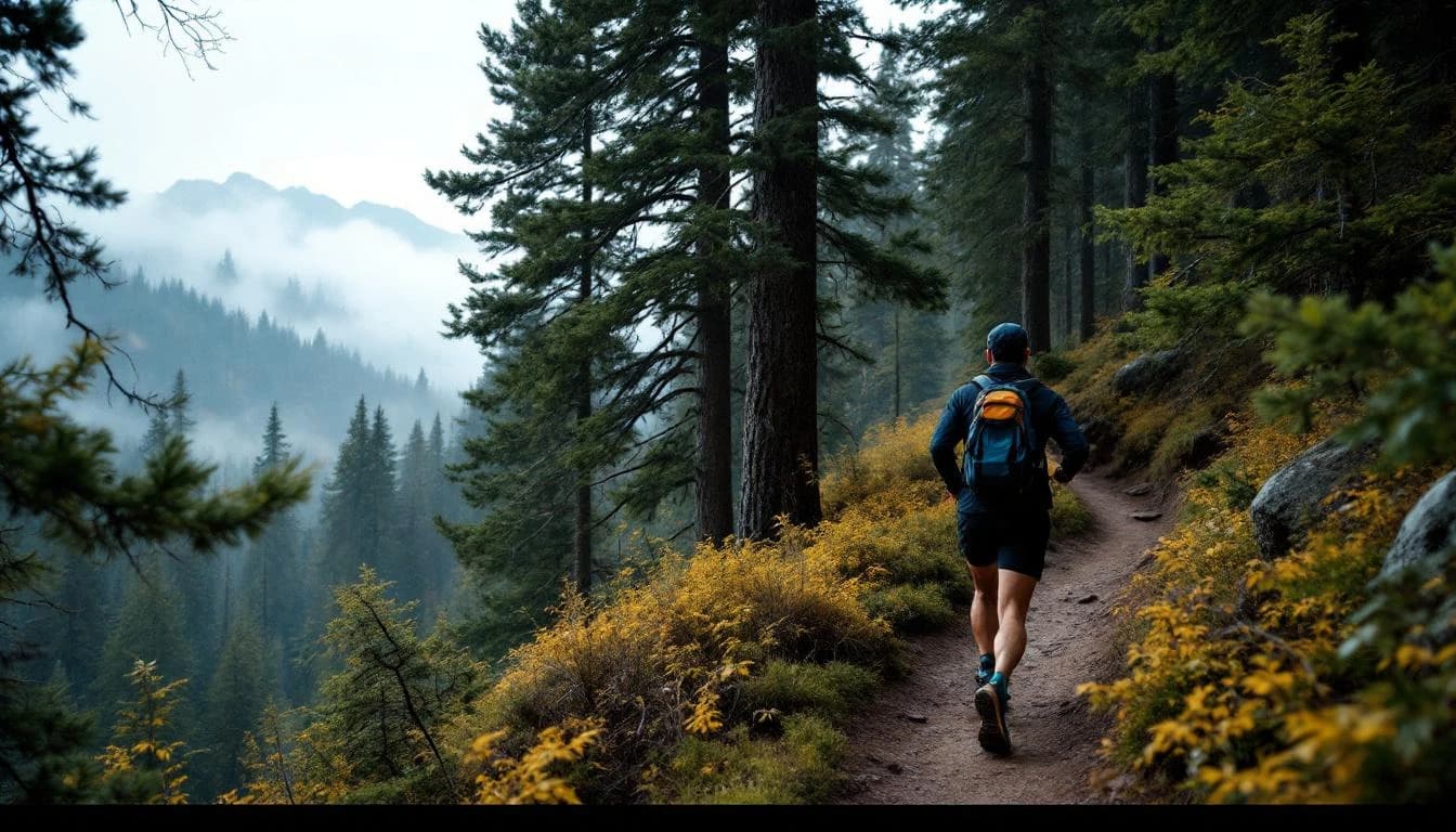 Trail running course through mixed terrain in California, USA