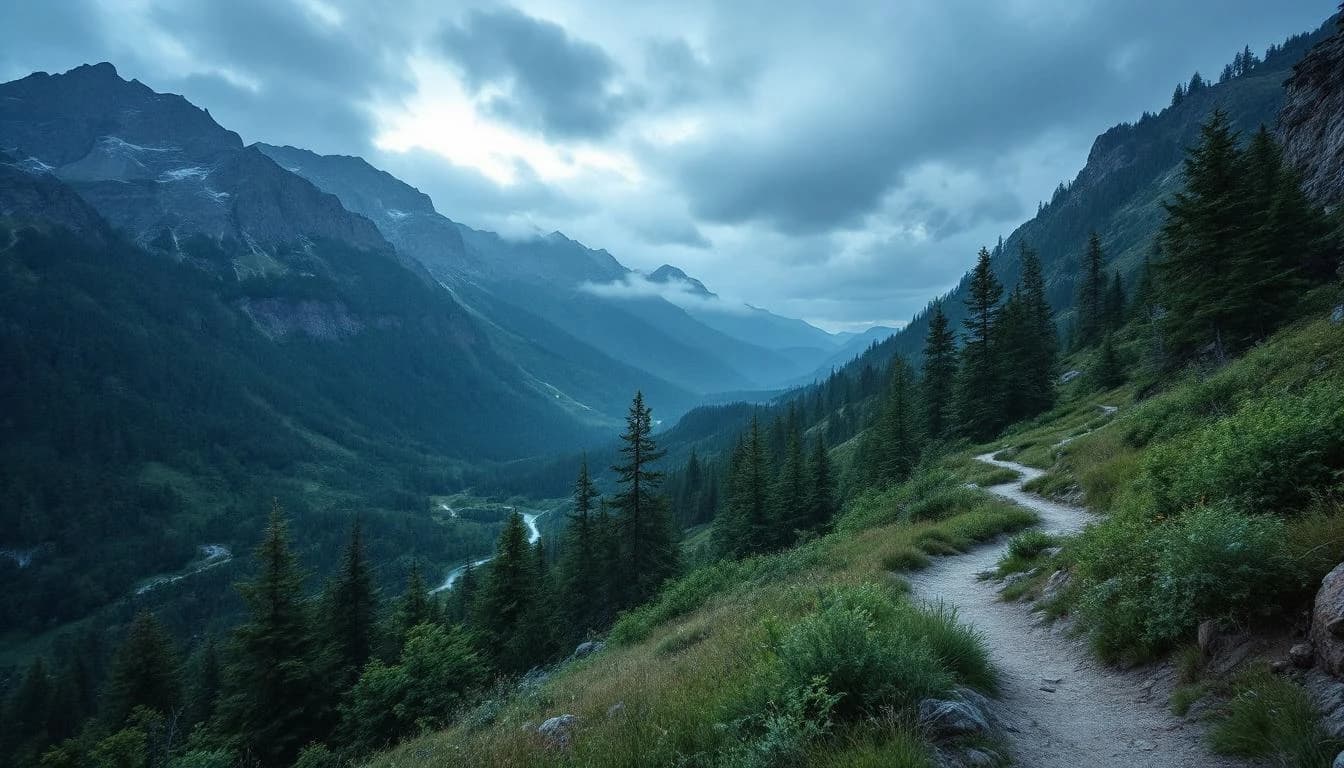 Trail running course through mixed terrain in California, USA