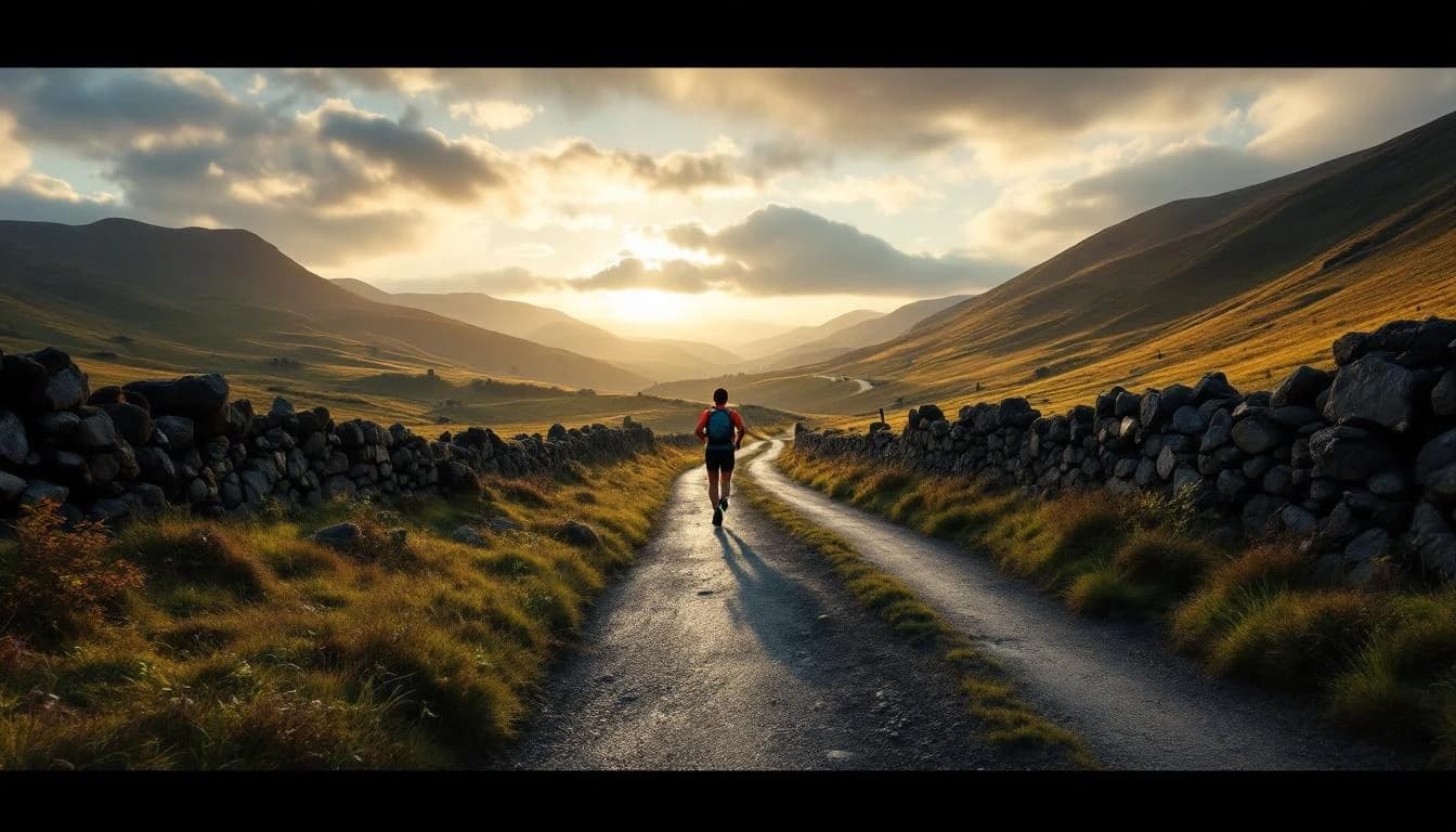 Trail running course through road course in Derbyshire, GB