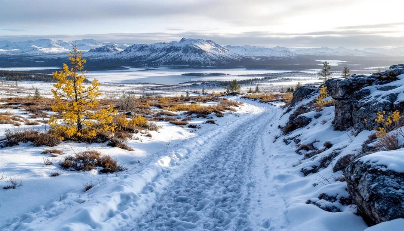 Trail running course through mixed terrain in Norrbotten County, SE