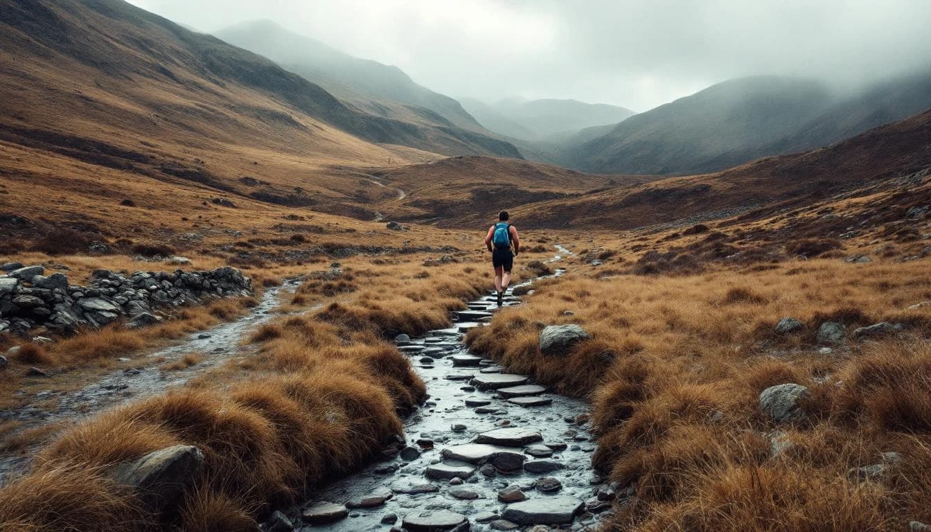 Trail running course through mixed terrain in Shropshire, GB