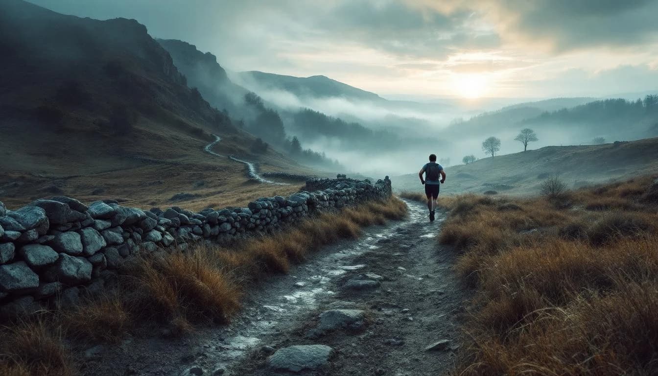 Trail running course through mixed terrain in Shropshire, GB