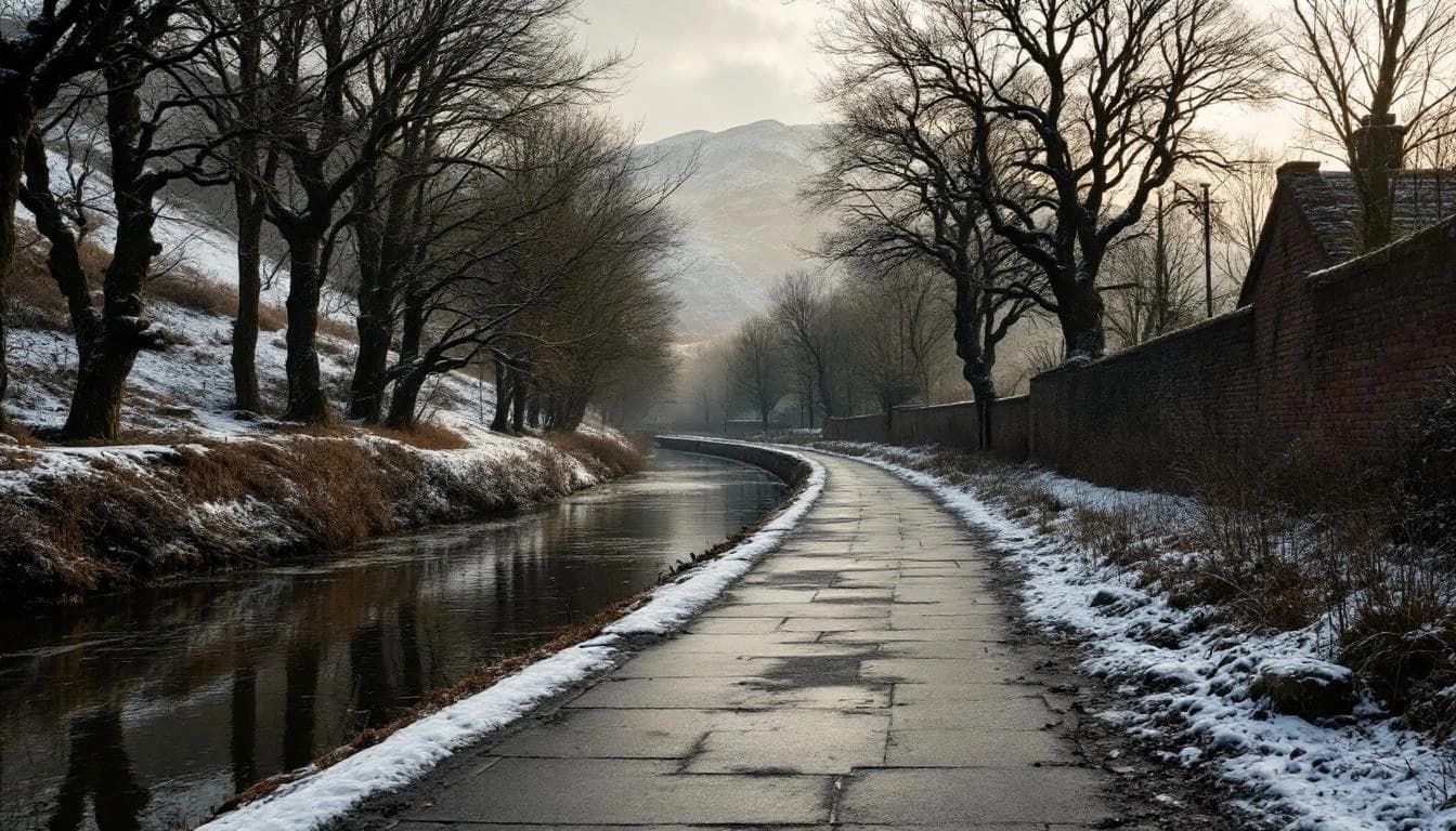 Trail running course through mixed terrain in West Yorkshire, GB