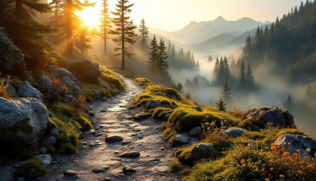 Trail running race course landscape