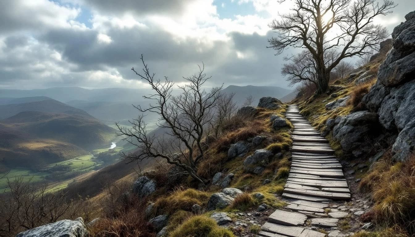 Trail running course through technical terrain in Cumbria, GB