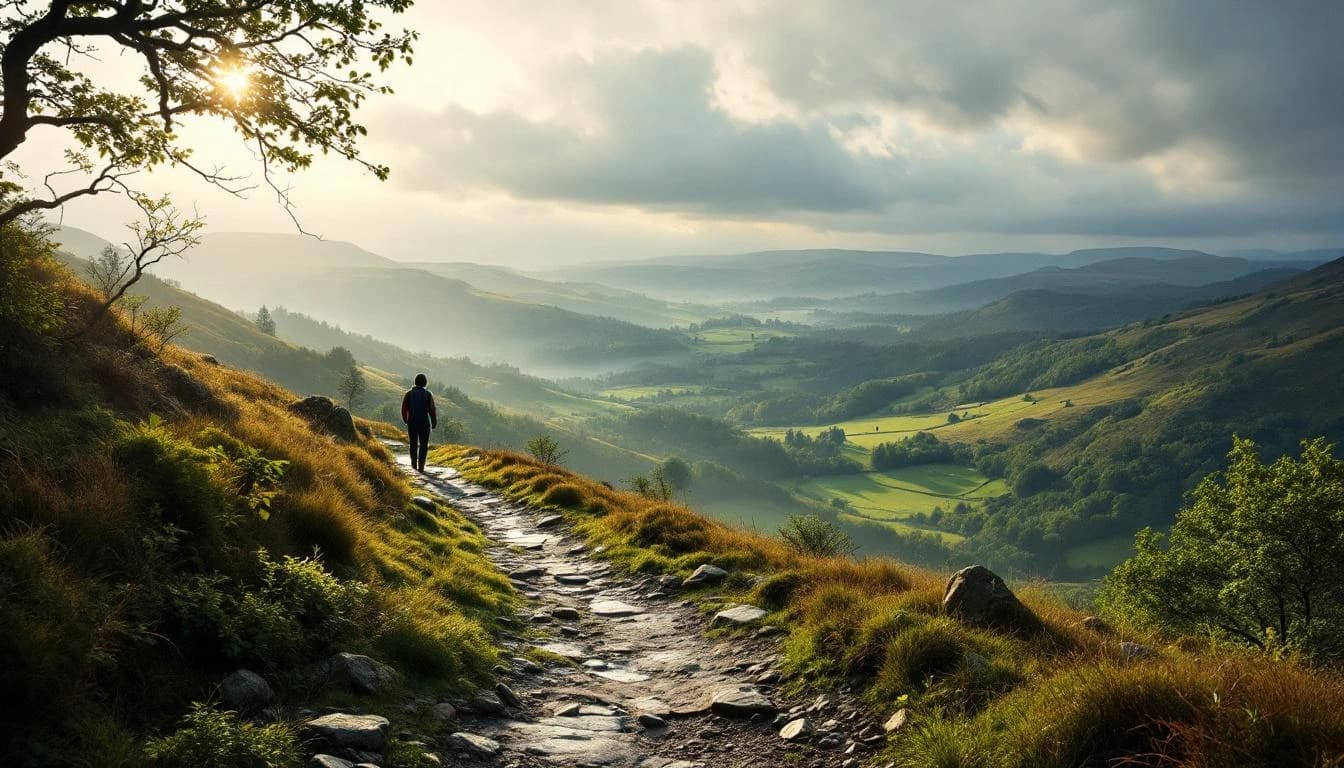Trail running course through mixed terrain in West Yorkshire, GB