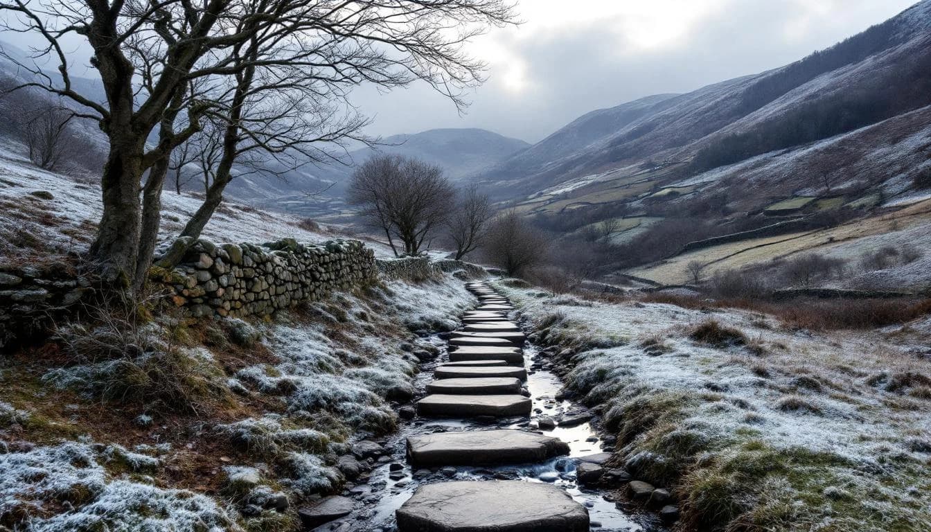 Trail running course through mixed terrain in Scotland, GB