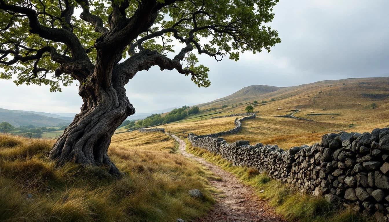 Trail running course through mixed terrain in Scotland, GB