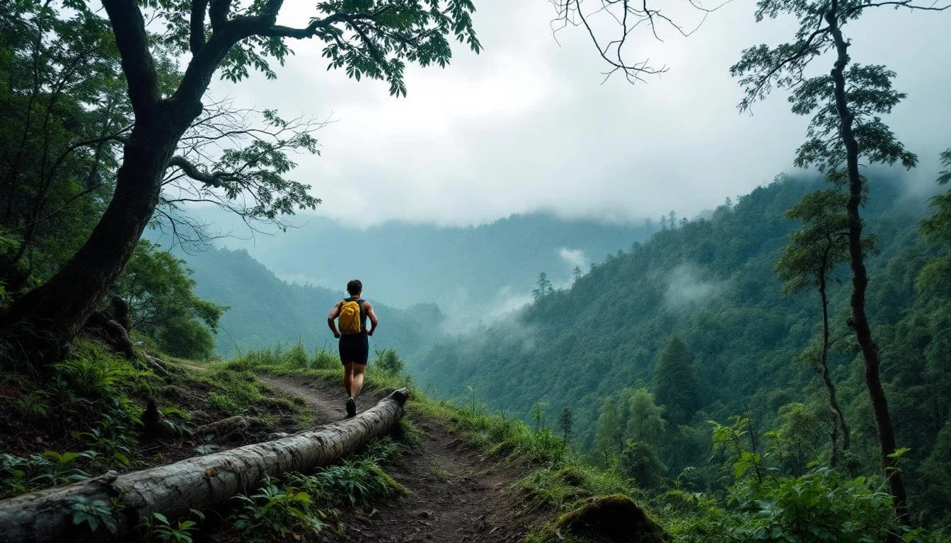 Trail running course through mixed terrain in Perak, MY