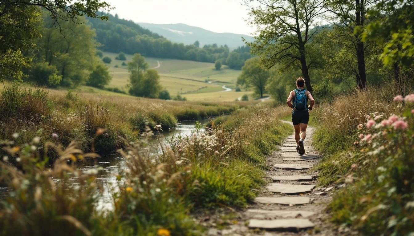 Trail running course through mixed terrain in Wiltshire, GB