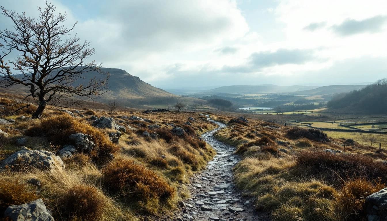 Trail running course through mixed terrain in Shropshire, GB