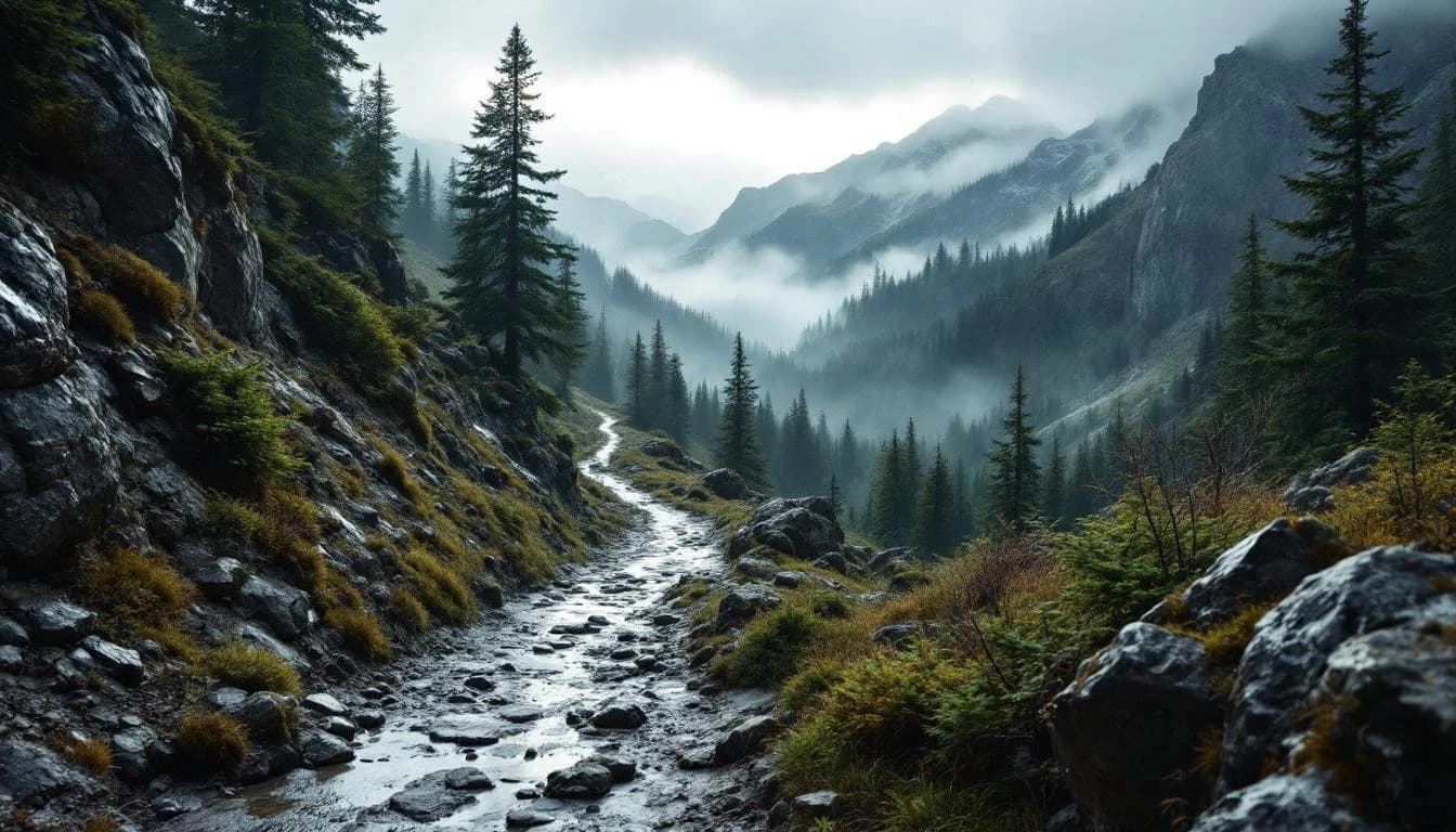 Trail running course through mixed terrain in Aosta Valley, IT