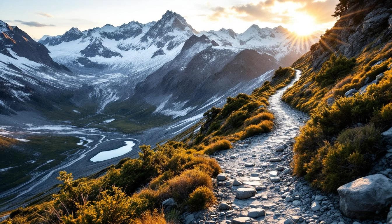 Trail running course through technical terrain in Otago, NZ