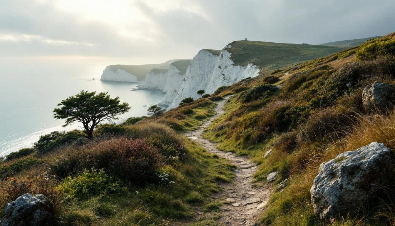 Trail running course through mixed terrain in England, GB
