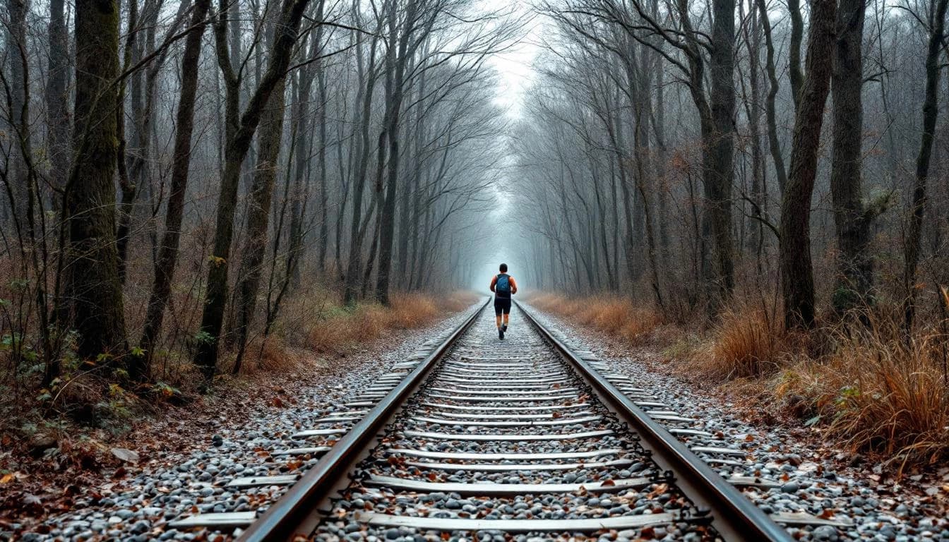 Trail running course through mixed terrain in Virginia, USA
