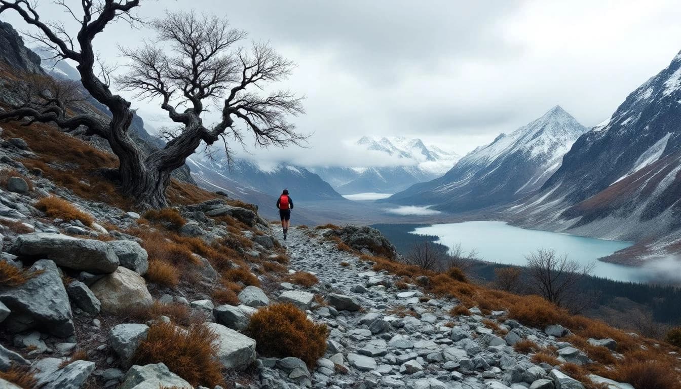 Trail running course through technical terrain in Otago, NZ