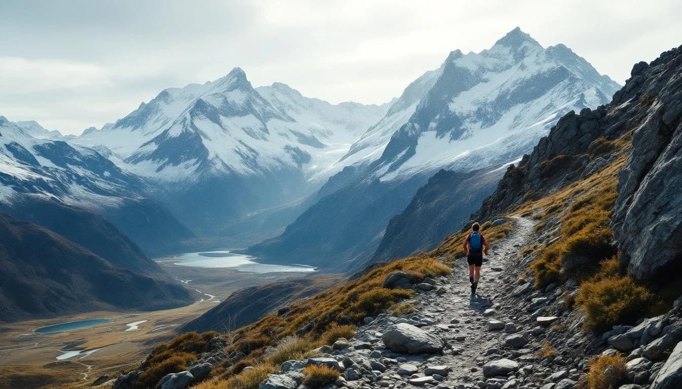 Trail running course through technical terrain in Otago, NZ