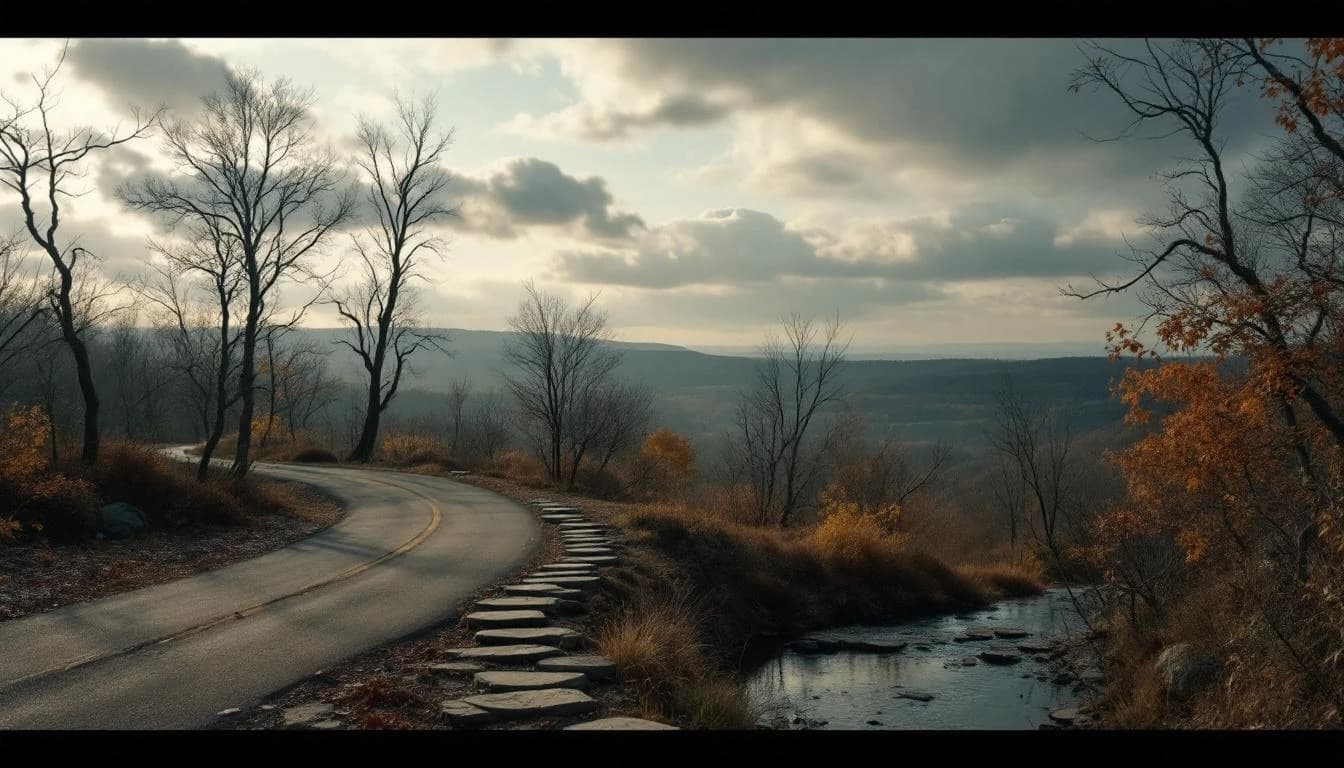 Trail running course through mixed terrain in Arkansas, USA