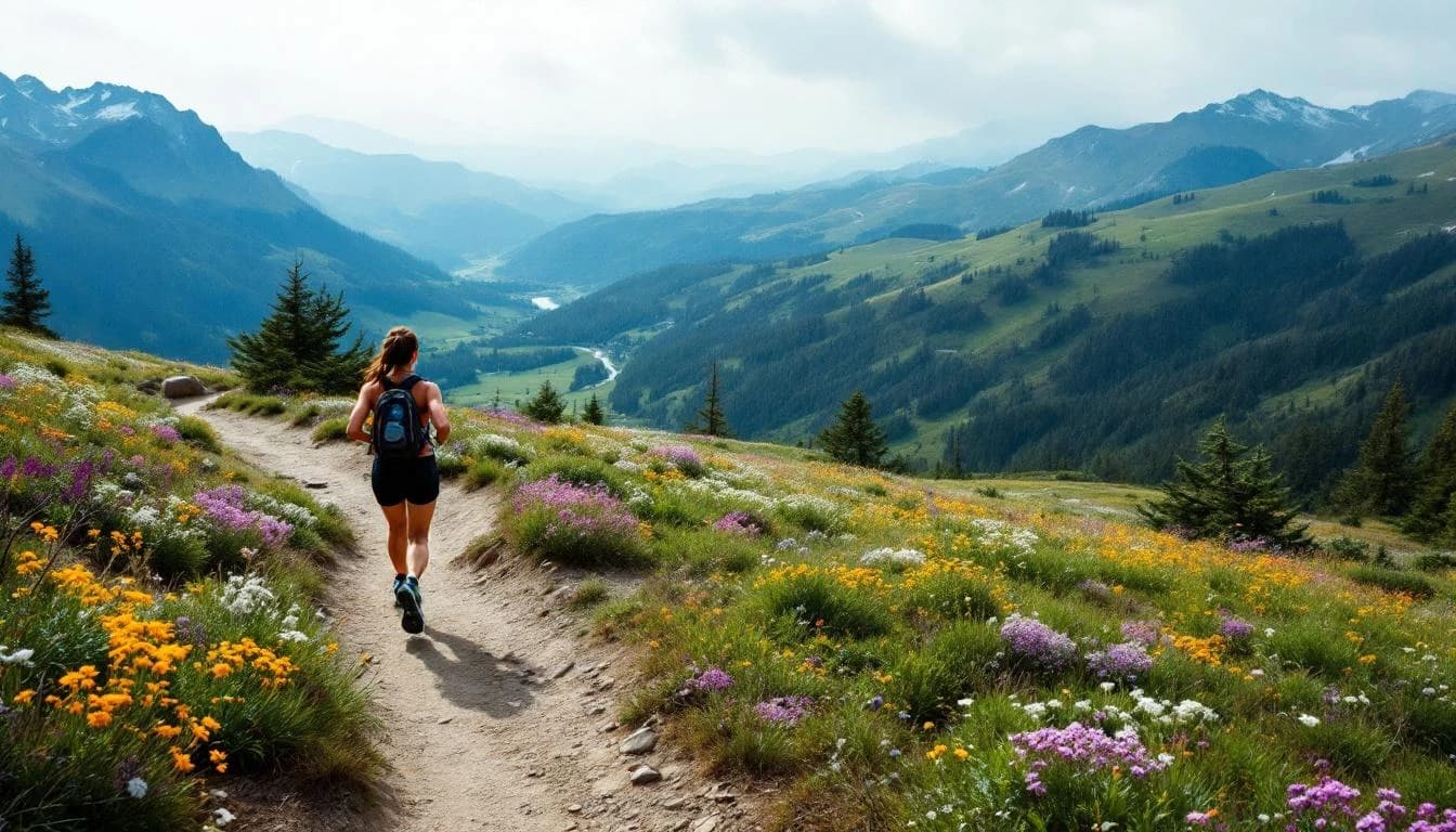 Trail running course through mixed terrain in California, USA