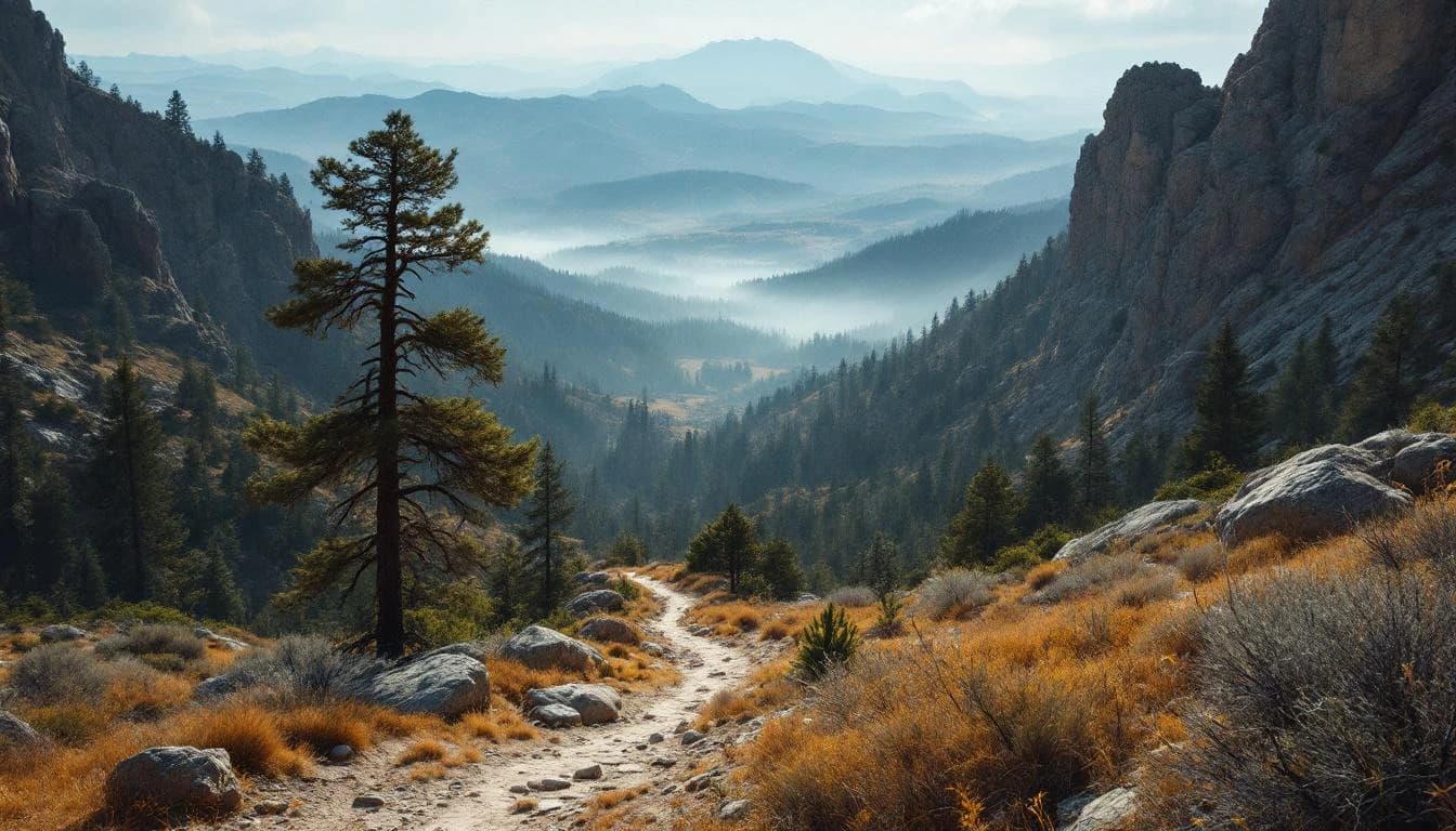 Trail running course through singletrack trails in California, USA