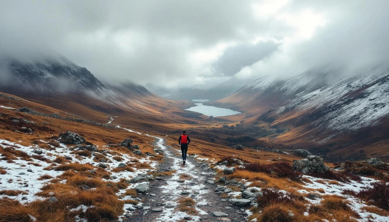 Trail running course through technical terrain in Cumbria, GB