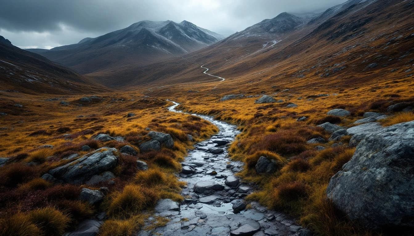 Trail running course through technical terrain in Wales, GB